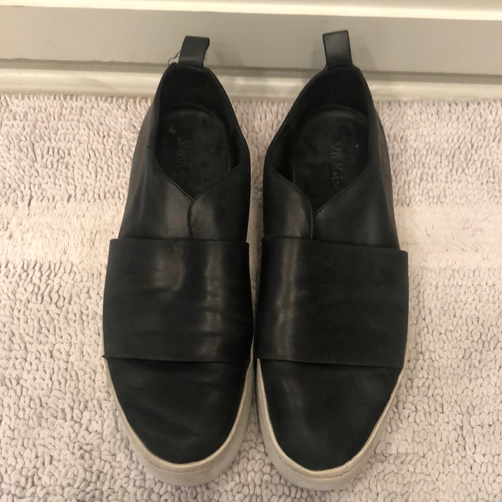 BLACK LEATHER VINCE PLATFORM SNEAKER WITH BOX